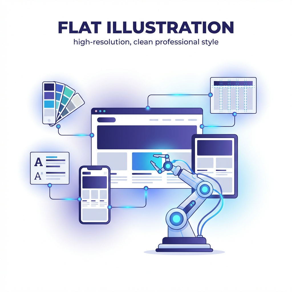 AI-डिज़ाइन किया गया रिस्पॉन्सिव वेब पेज विभिन्न डिवाइस पर