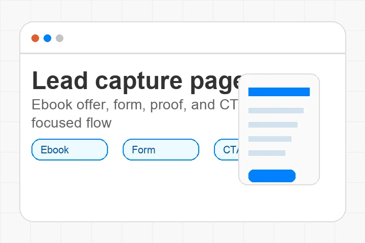 AI lead generation landing page draft with form and offer sections
