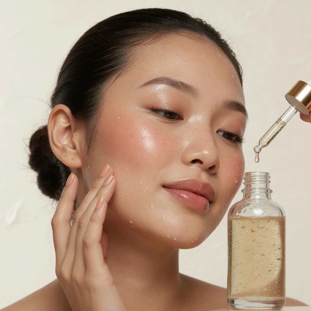 Grok Imagine skincare serum beauty advertisement close-up portrait