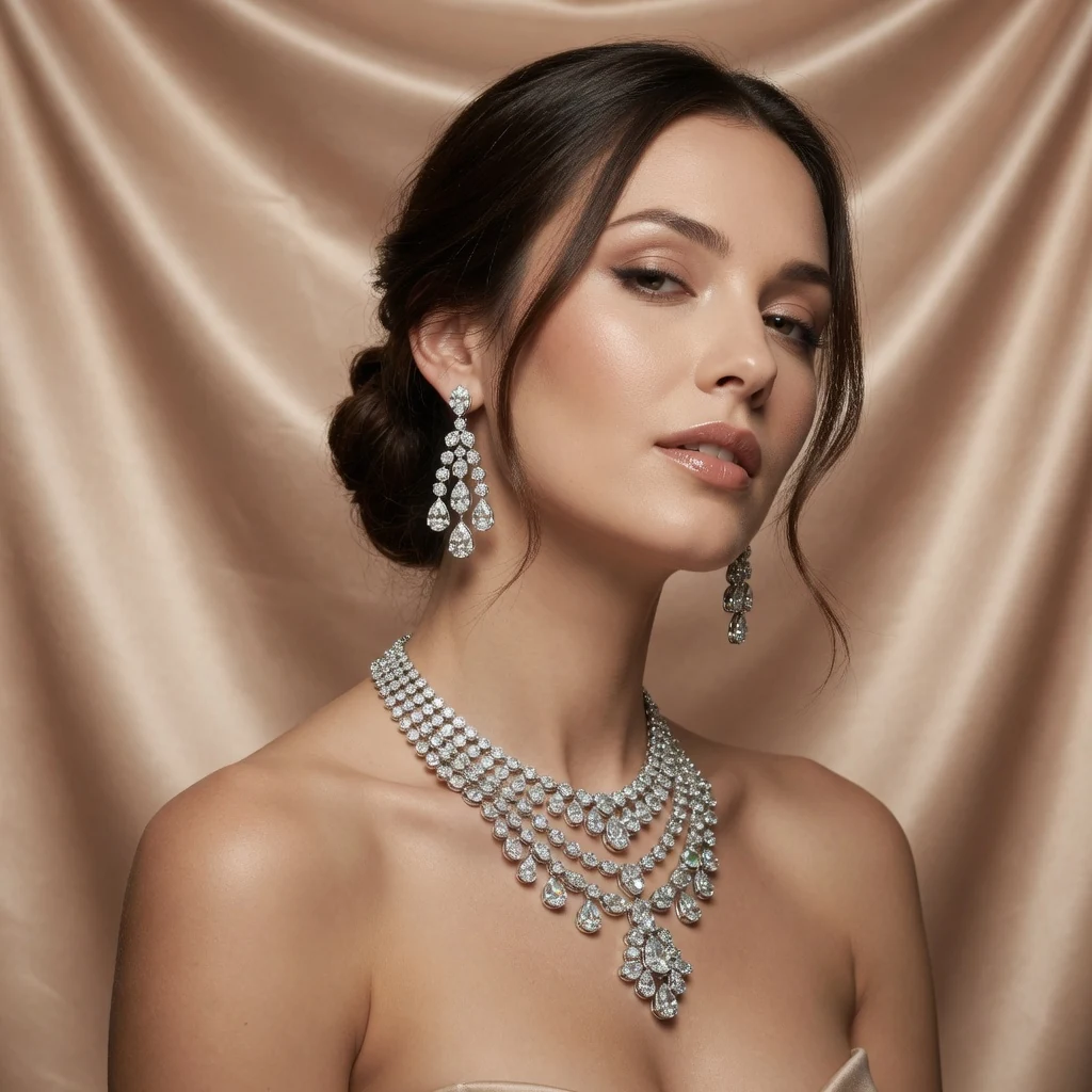 Grok Imagine jewelry advertising portrait with an adult female model