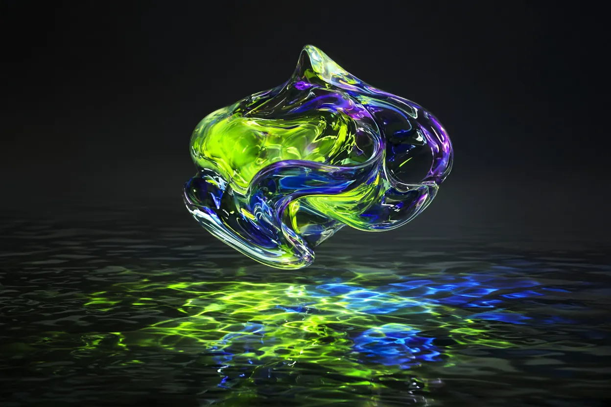 Iridescent glass sculpture