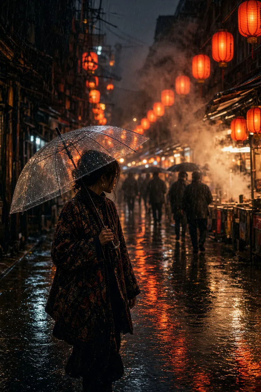 Night market travel scene