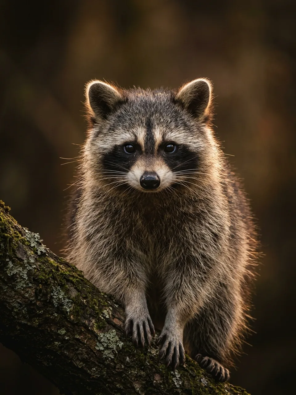 Wildlife telephoto portrait of a raccoon on a forest branch, generated with Nano Banana 2.1