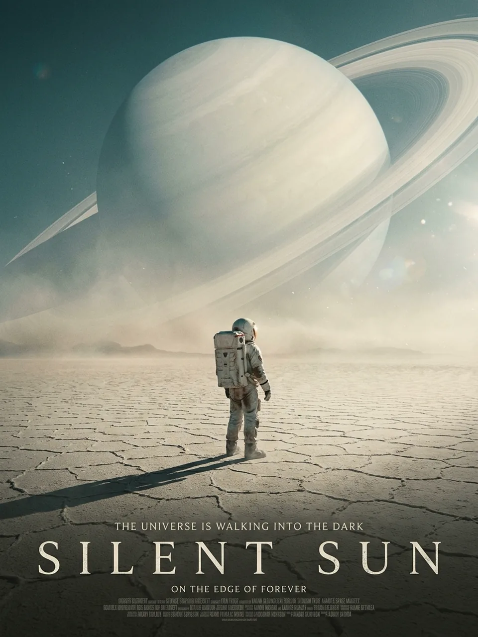 Science fiction film poster with a lone astronaut under a ringed planet, generated with Nano Banana 2.1