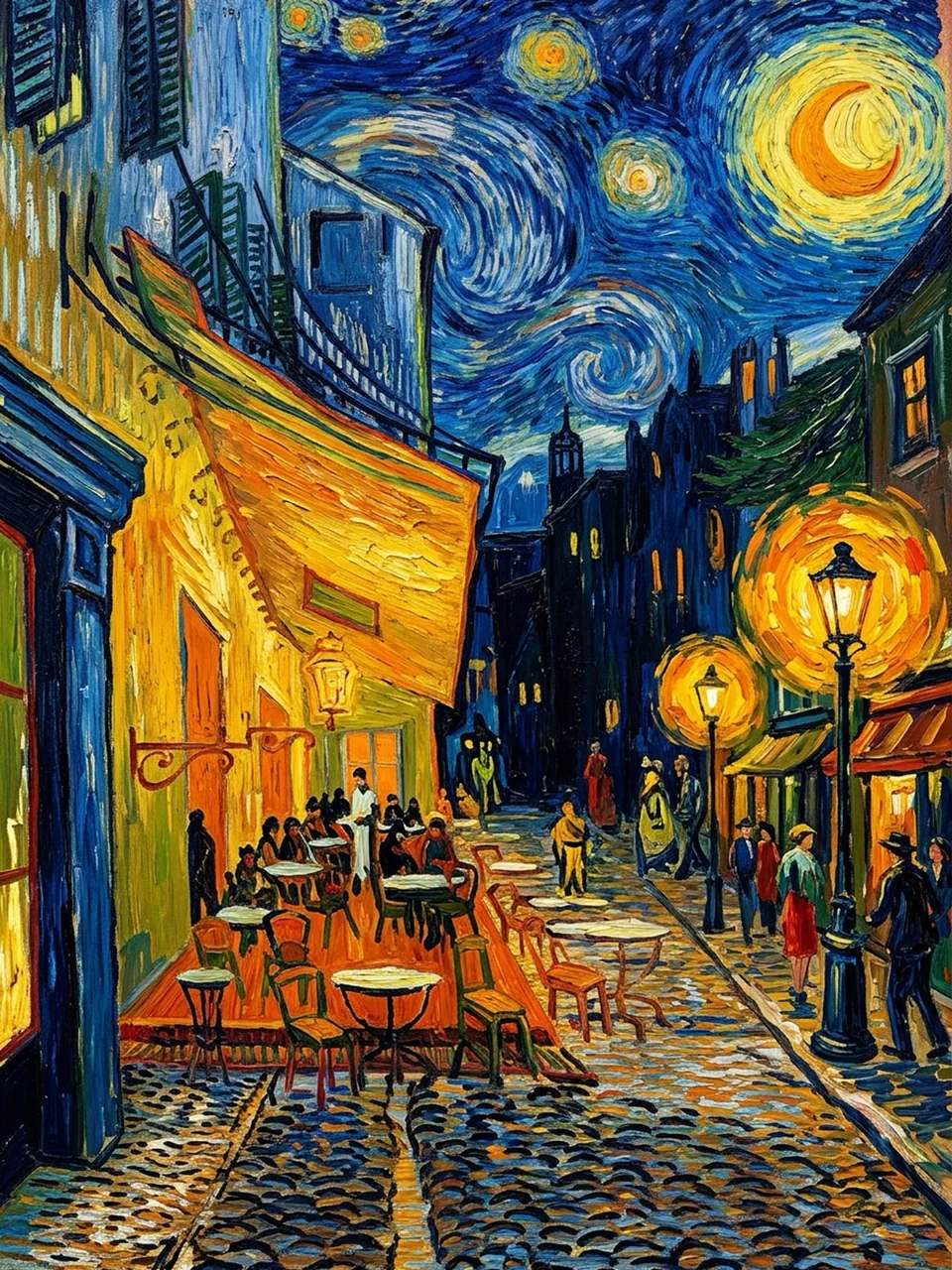 Night street scene in swirling post-impressionist brushstrokes, generated with Nano Banana 2.1