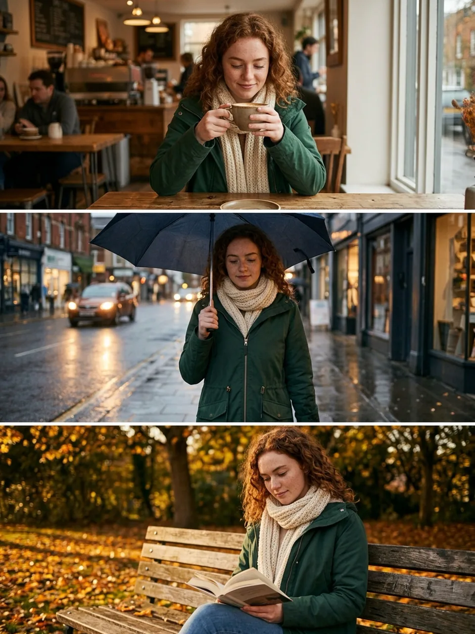 Character consistency test: the same woman in three different scenes, generated with Nano Banana 2.1