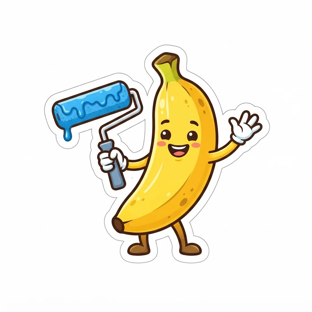 Stickerartige Bananen-Maskottchen-Beispielgrafik, generiert mit Nano Banana 2 Lite
