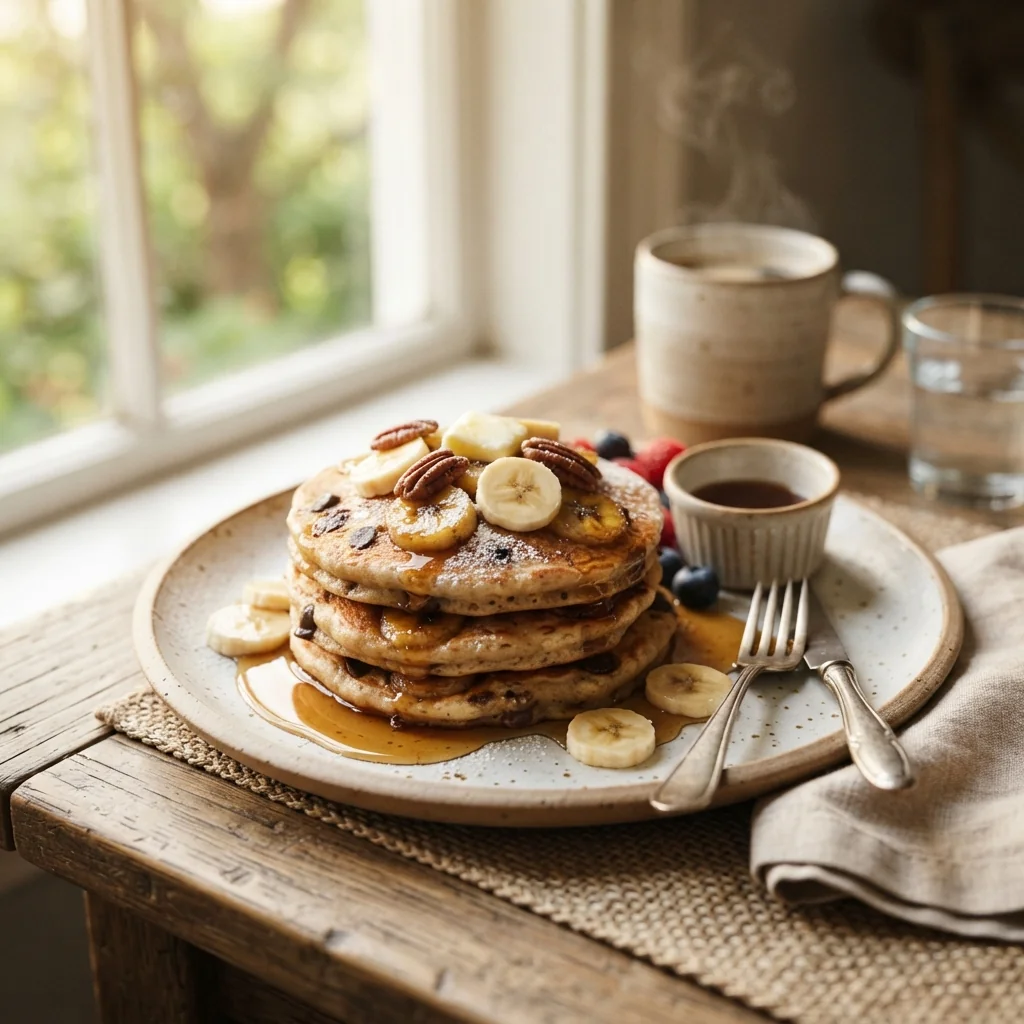 Bananenpfannkuchen-Frühstücksbeispiel, generiert mit Nano Banana 2 Lite