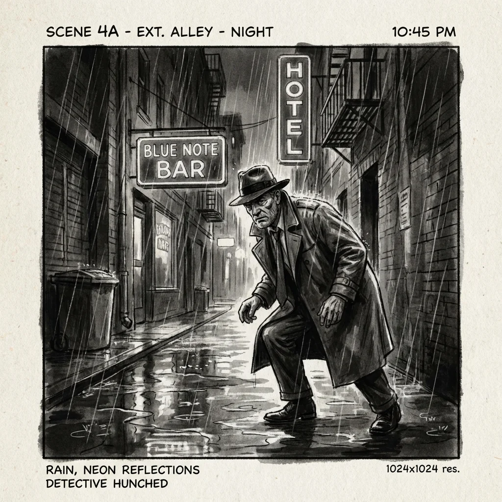 AI-generated film storyboard frame