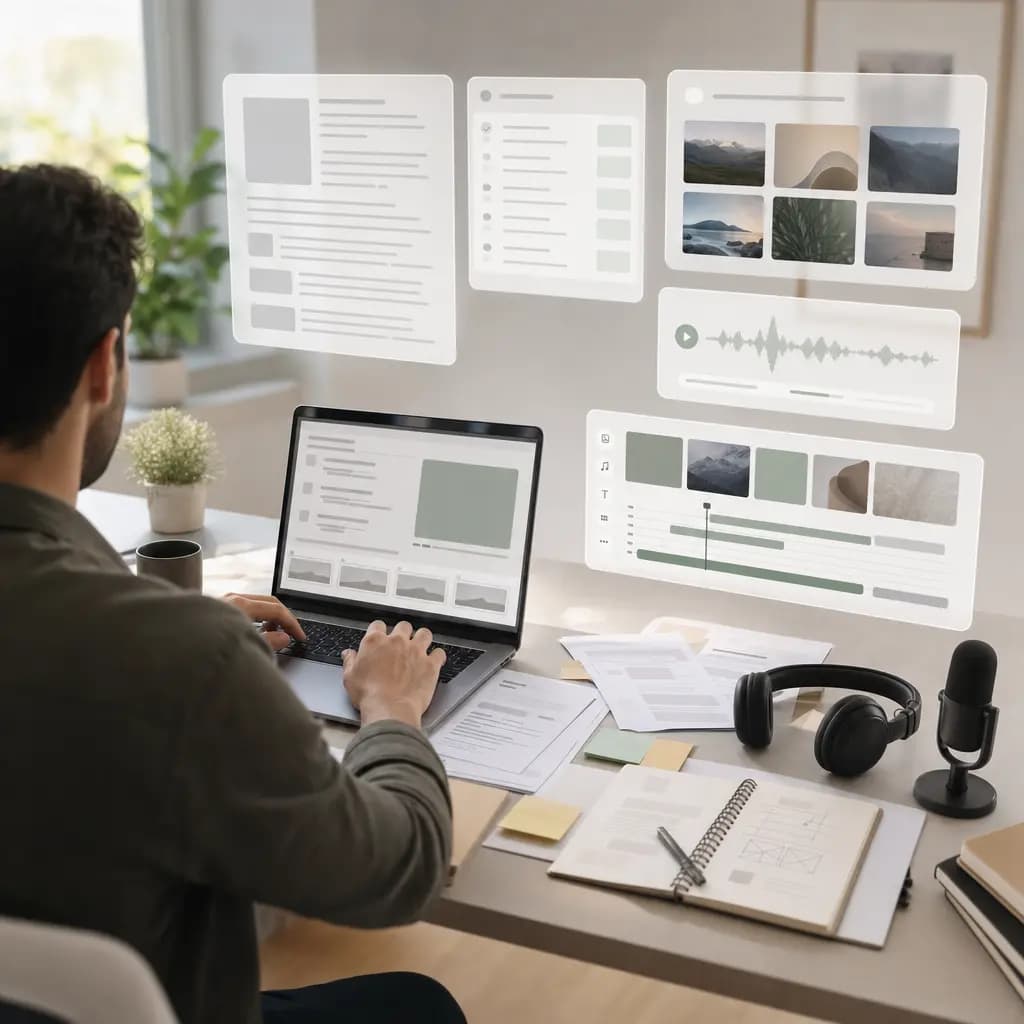 Scene showing manual source review and prompt writing